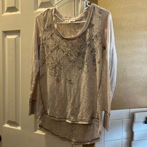 Miss Me size small light brown with gold design long sleeve shirt